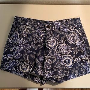 Navy Blue Floral Print Shorts